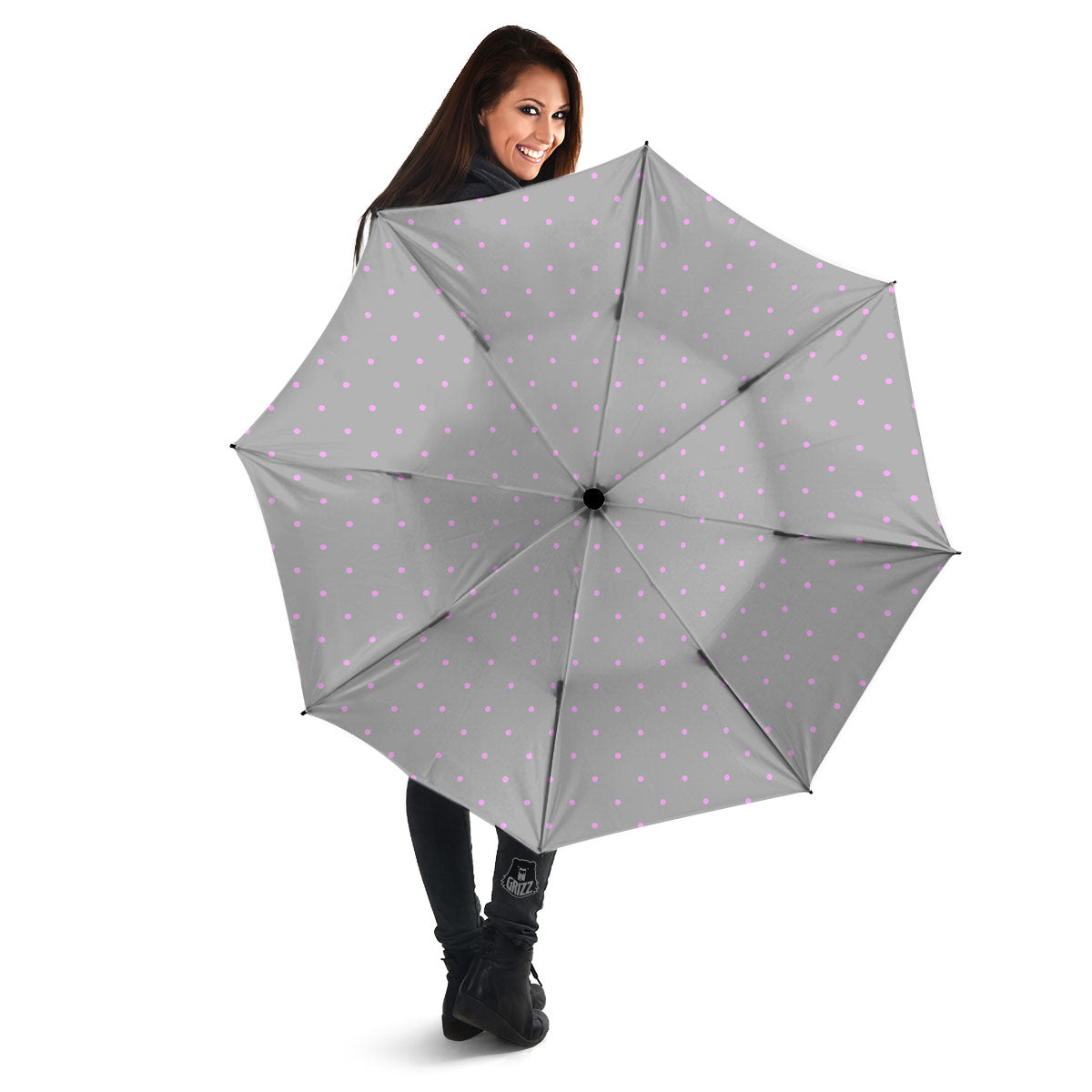 Polka Dot Grey And Pink Dot Print Pattern Umbrella-grizzshop