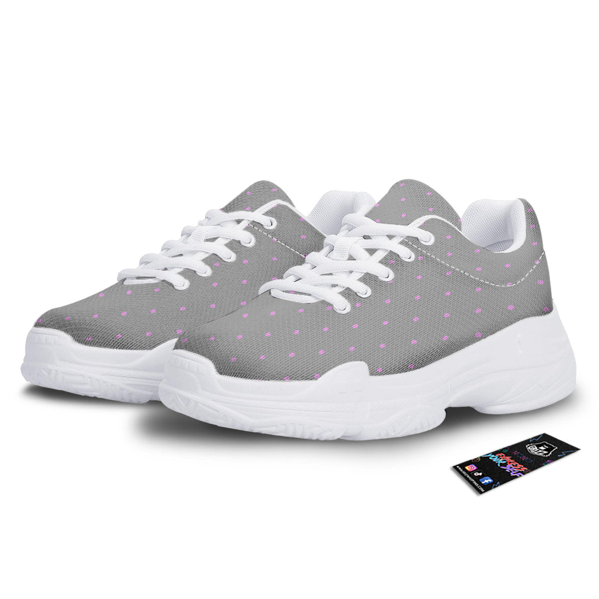 Polka Dot Grey And Pink Dot Print Pattern White Chunky Shoes-grizzshop