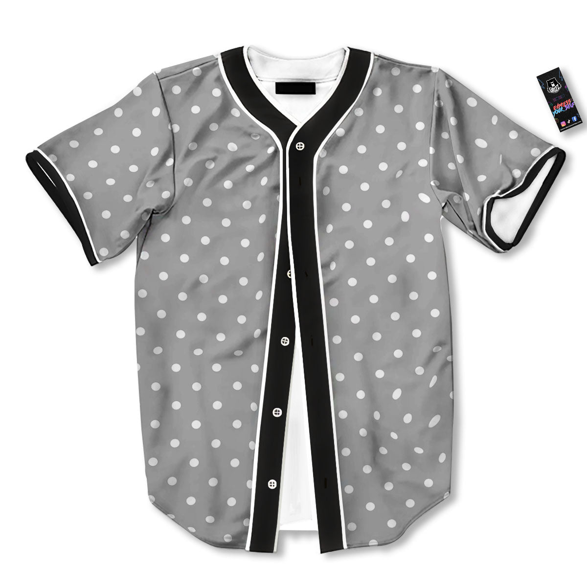 Polka Dot Grey And White Print Pattern Baseball Jersey-grizzshop