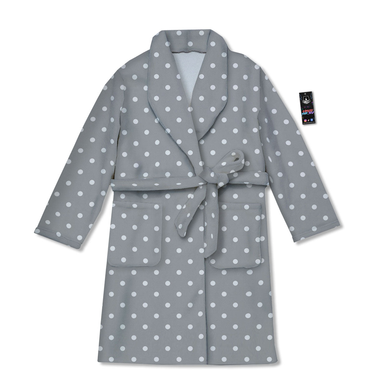 Polka Dot Grey And White Print Pattern Bathrobe-grizzshop