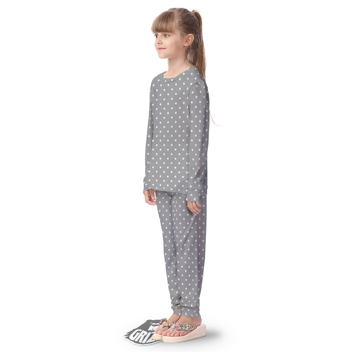 Polka Dot Grey And White Print Pattern Kid's Pajamas-grizzshop