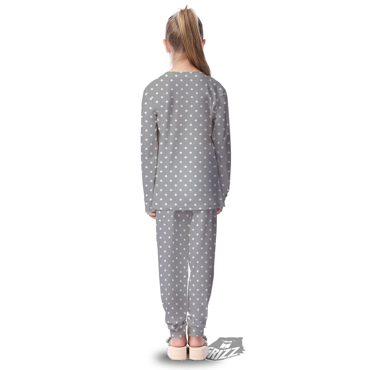 Polka Dot Grey And White Print Pattern Kid's Pajamas-grizzshop