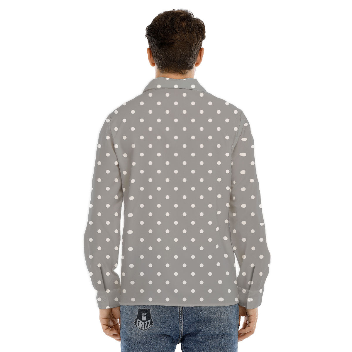 Polka Dot Grey And White Print Pattern Men's Dress Shirts-grizzshop