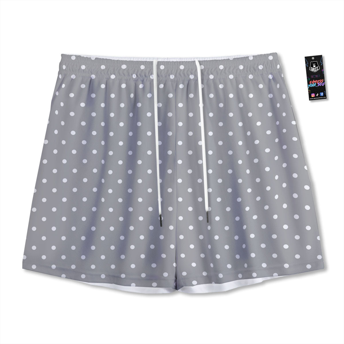 Polka Dot Grey And White Print Pattern Mesh Shorts