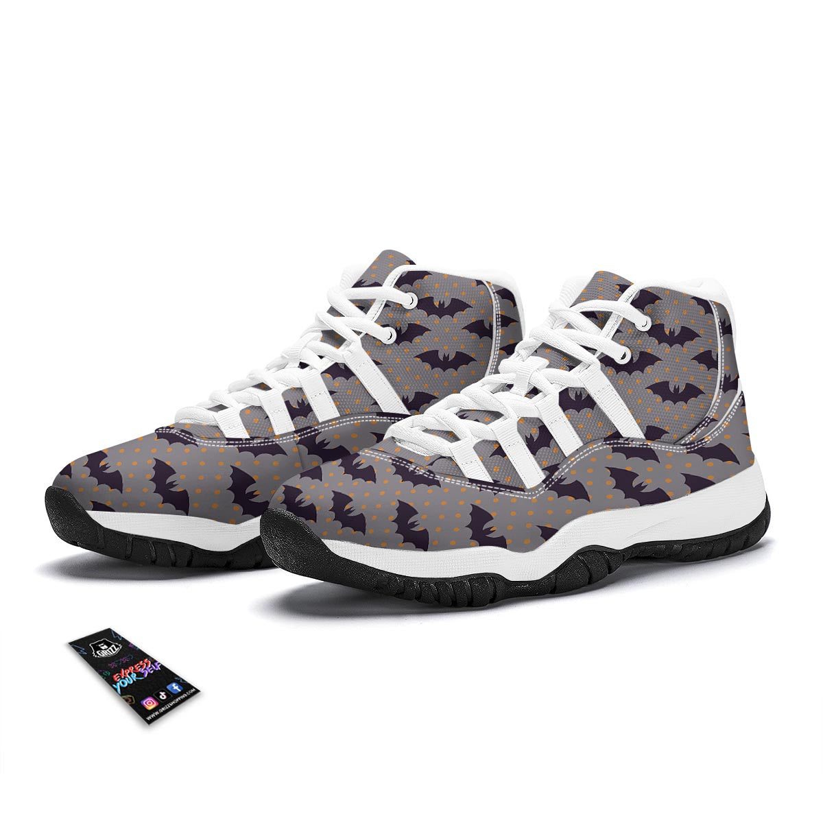 Polka Dot Halloween Bat Pattern Print White Bball Shoes-grizzshop