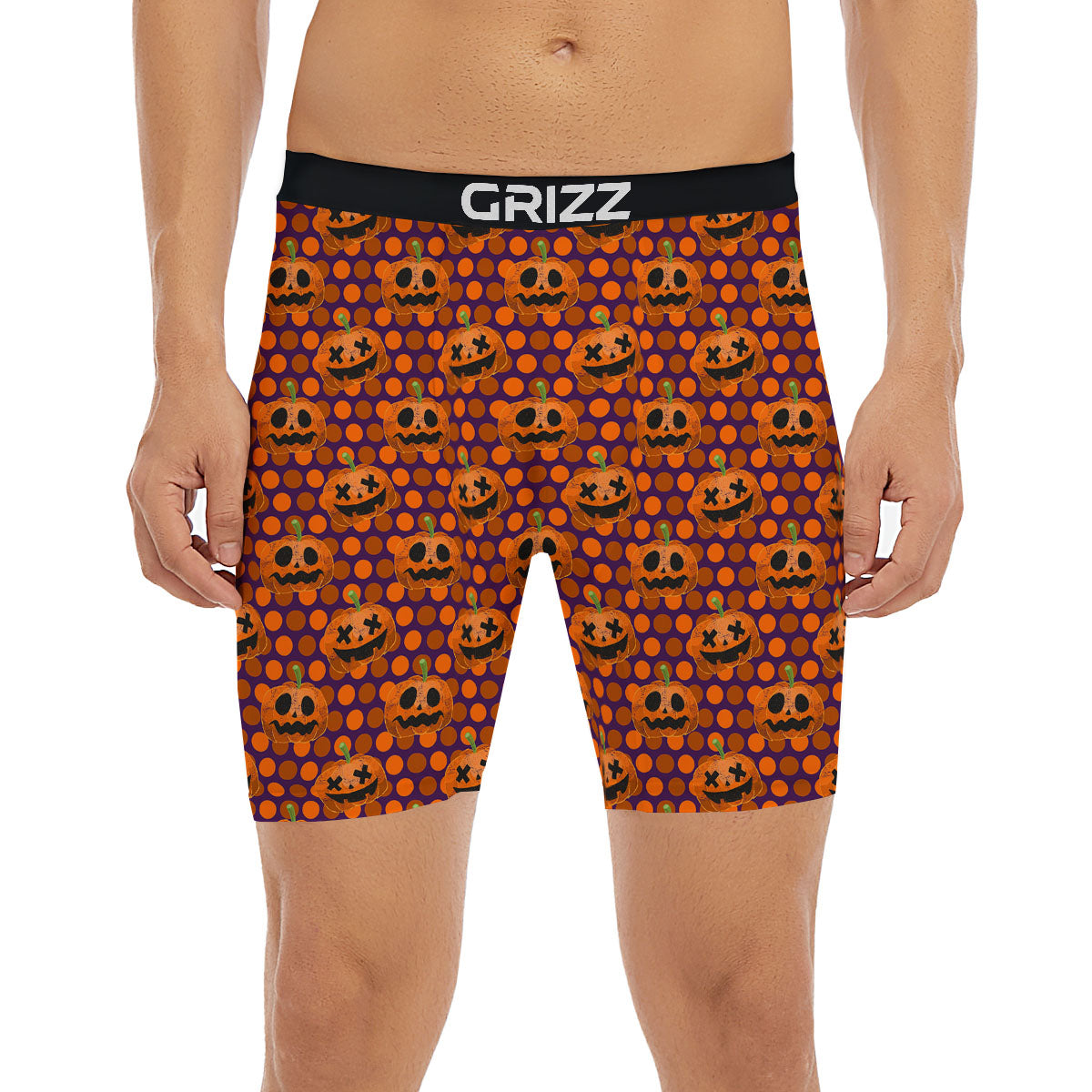 Polka Dot Halloween Pumkin Print Pattern Boxer Briefs-grizzshop