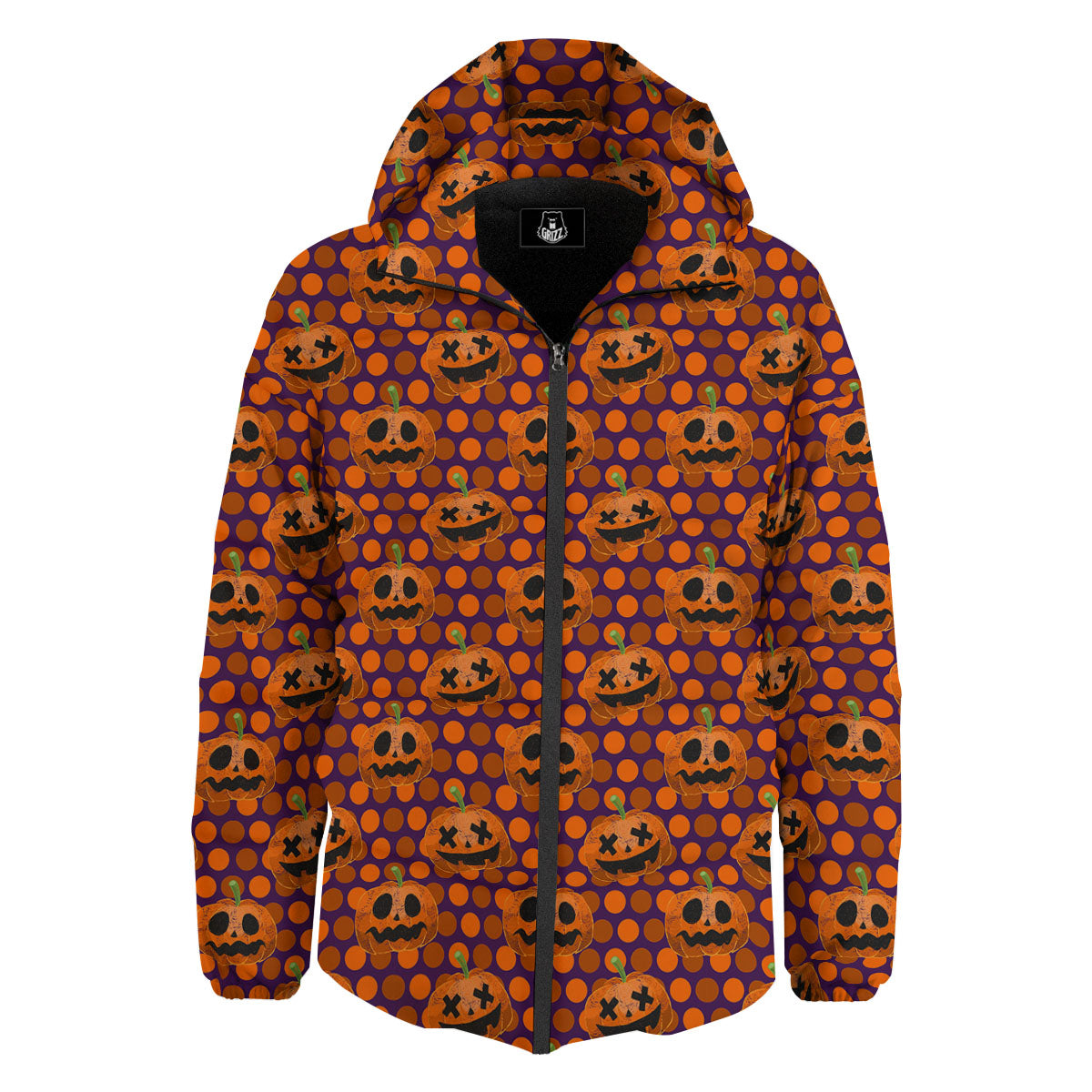 Polka Dot Halloween Pumkin Print Pattern Down Jacket-grizzshop