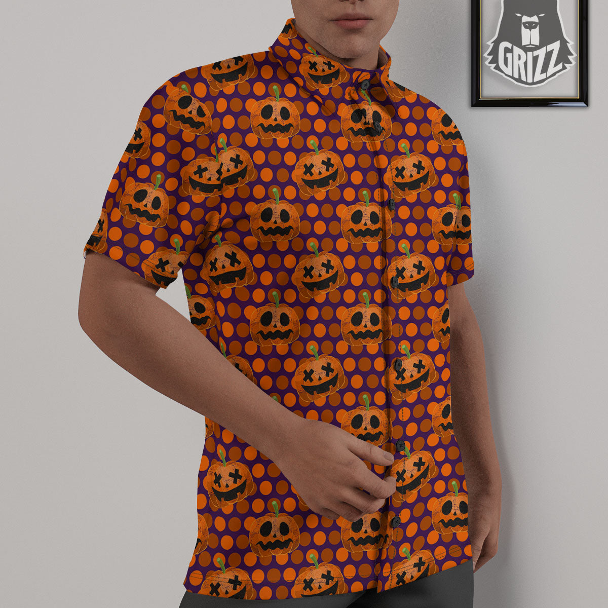 Polka Dot Halloween Pumkin Print Pattern Untucked Shirts-grizzshop