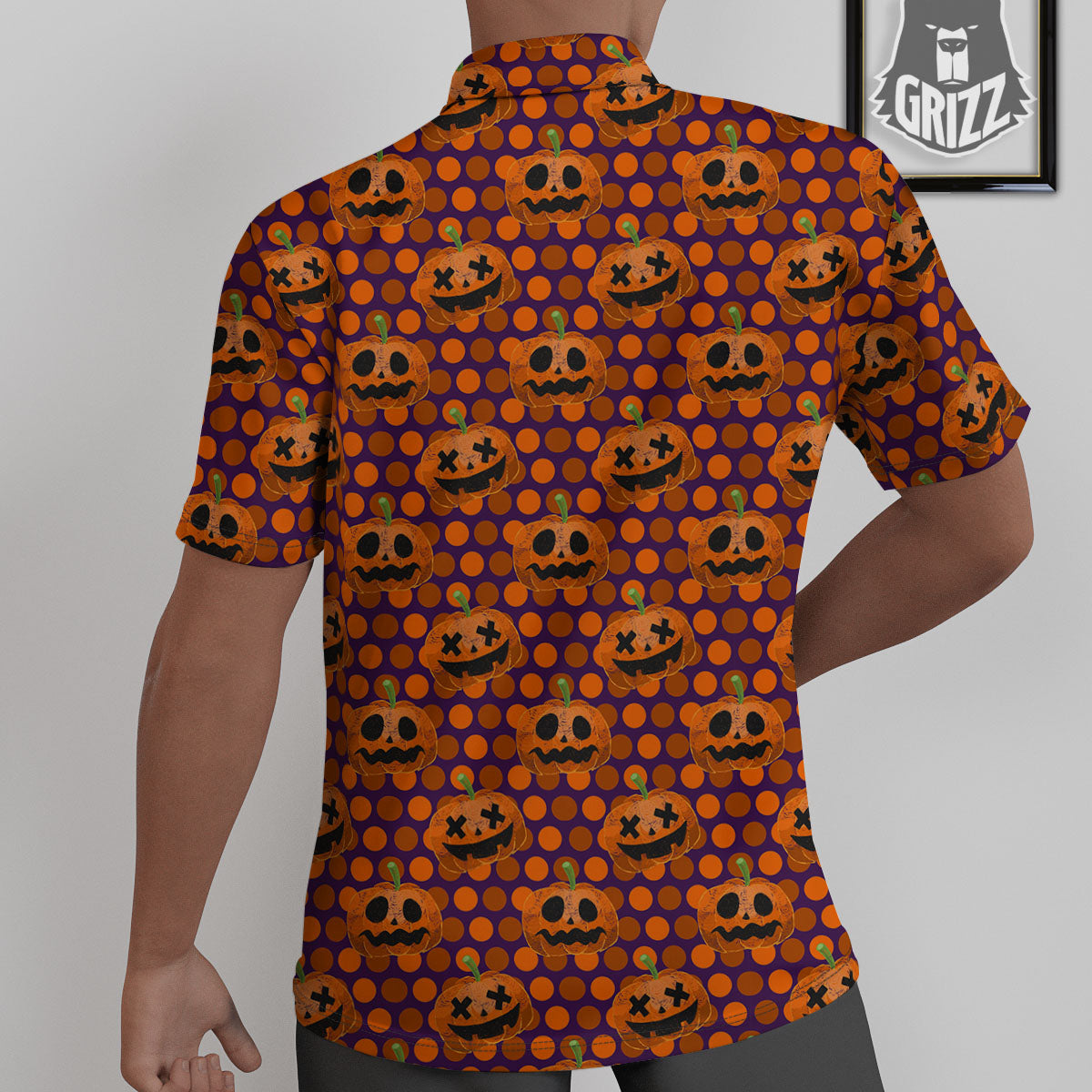 Polka Dot Halloween Pumkin Print Pattern Untucked Shirts-grizzshop