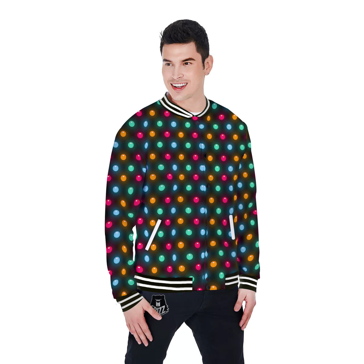 Polka Dot Light Print Baseball Jacket-grizzshop
