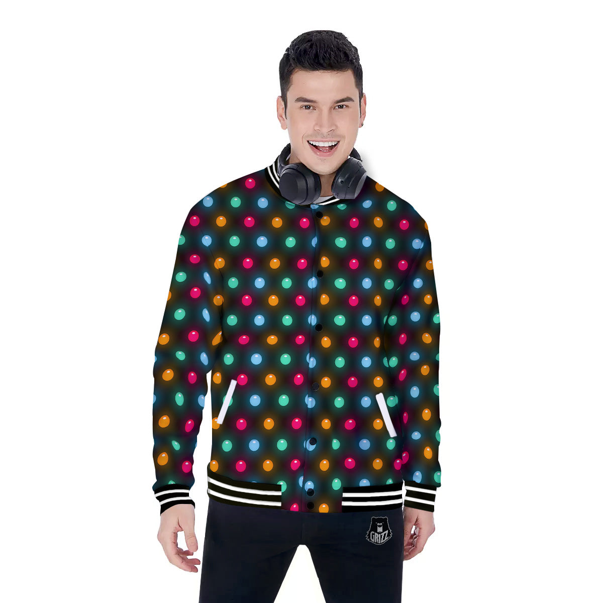 Polka Dot Light Print Baseball Jacket-grizzshop