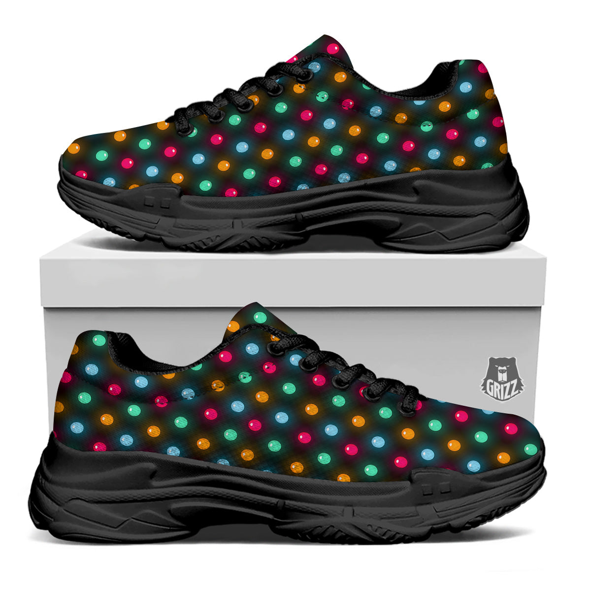 Polka Dot Light Print Black Chunky Shoes-grizzshop