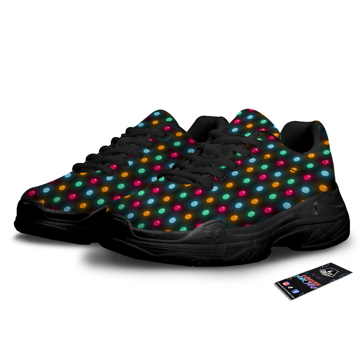 Polka Dot Light Print Black Chunky Shoes-grizzshop