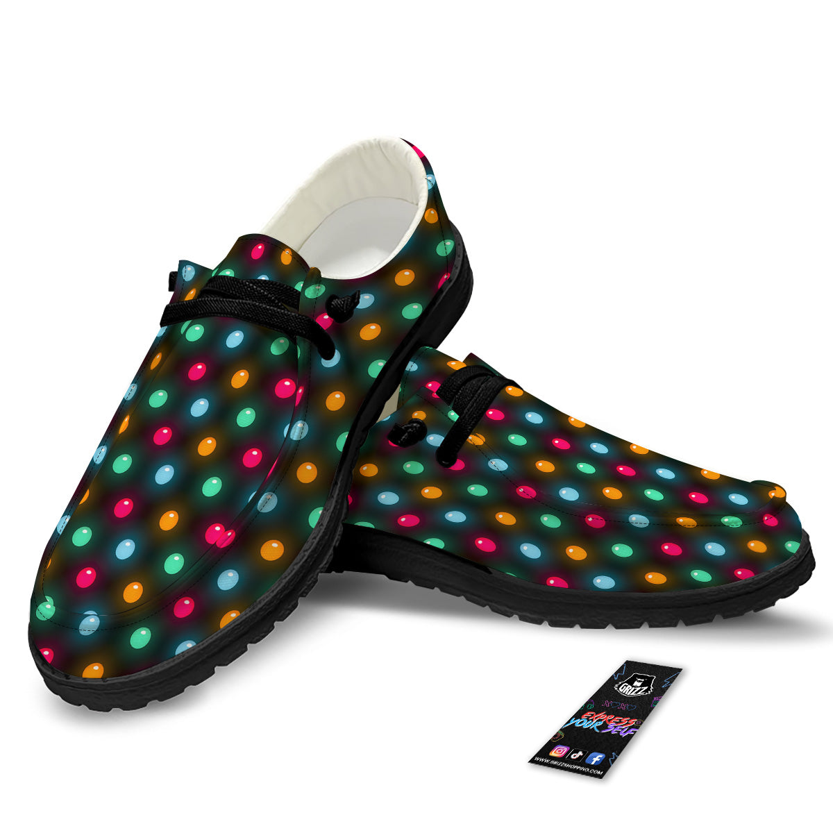 Polka Dot Light Print Black Loafers-grizzshop