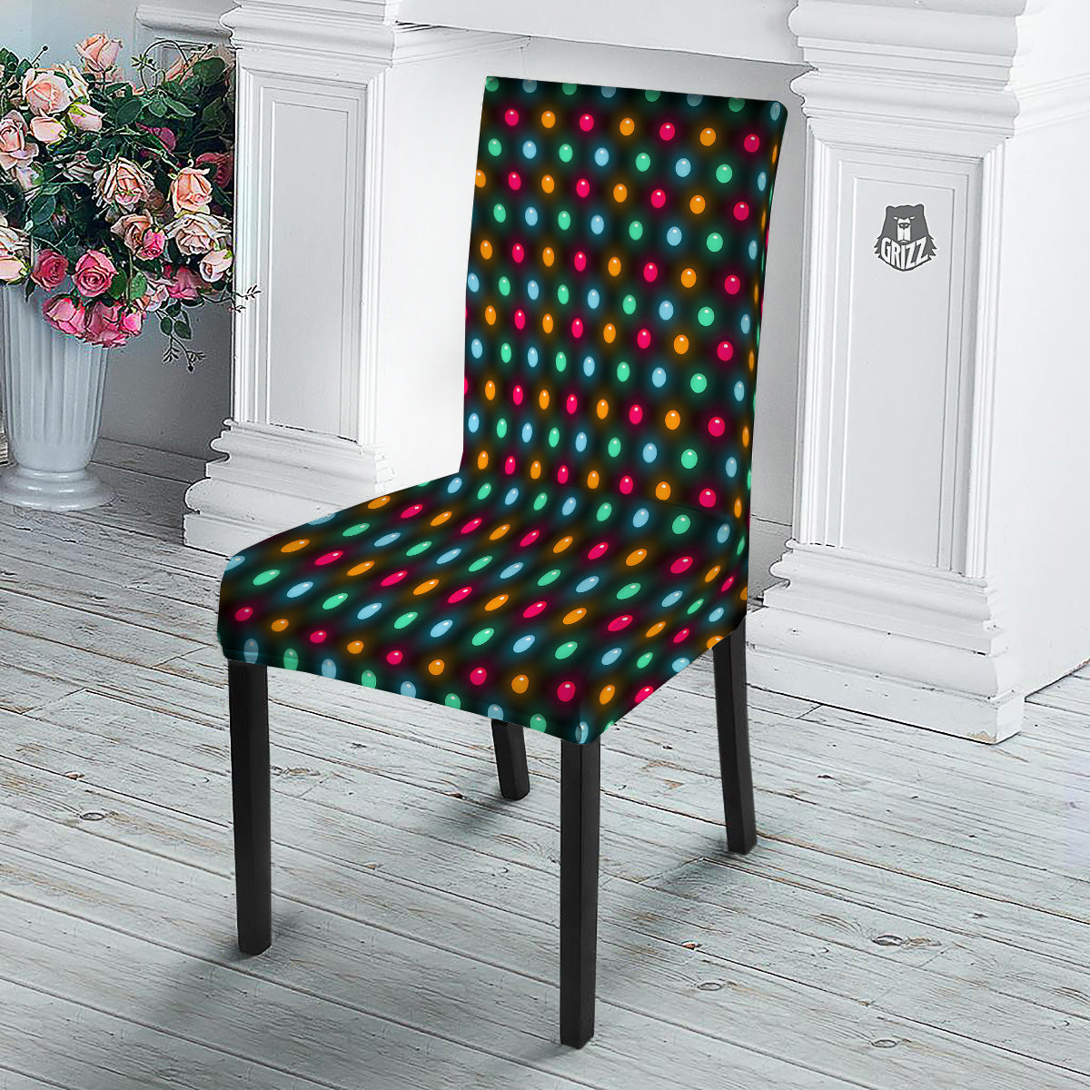 Polka Dot Light Print Dining Chair Slipcover-grizzshop