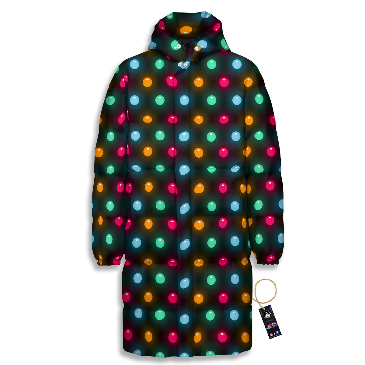 Polka Dot Light Print Long Down Jacket-grizzshop