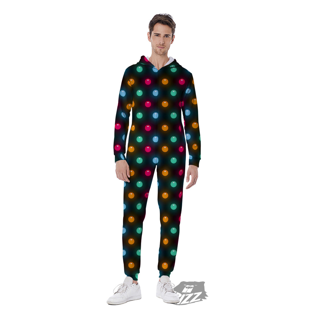 Polka Dot Light Print Men's Jumpsuit-grizzshop