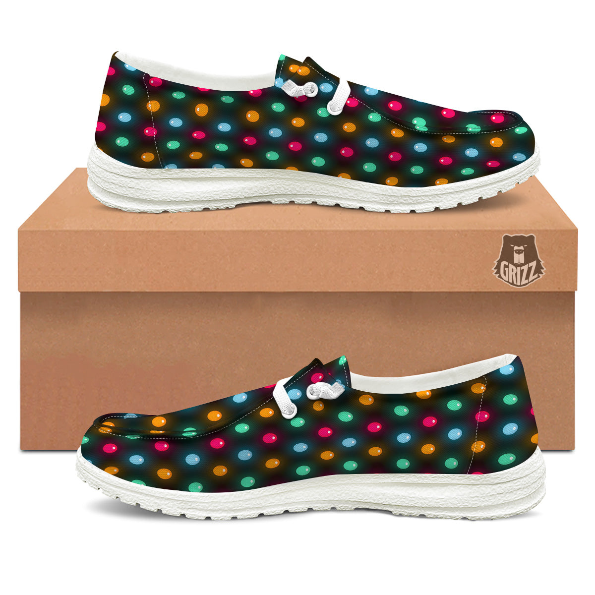 Polka Dot Light Print White Loafers-grizzshop