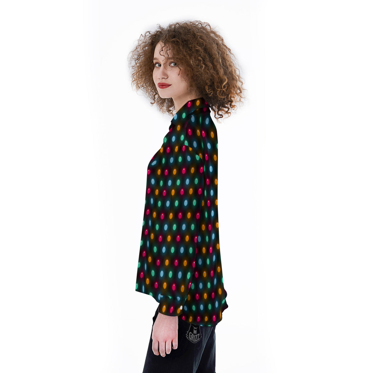 Polka Dot Light Print Women's Long Sleeve Shirts-grizzshop