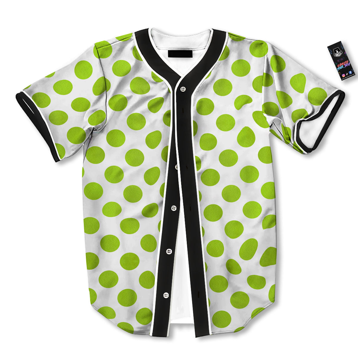 Polka Dot Lime Green And White Print Baseball Jersey-grizzshop