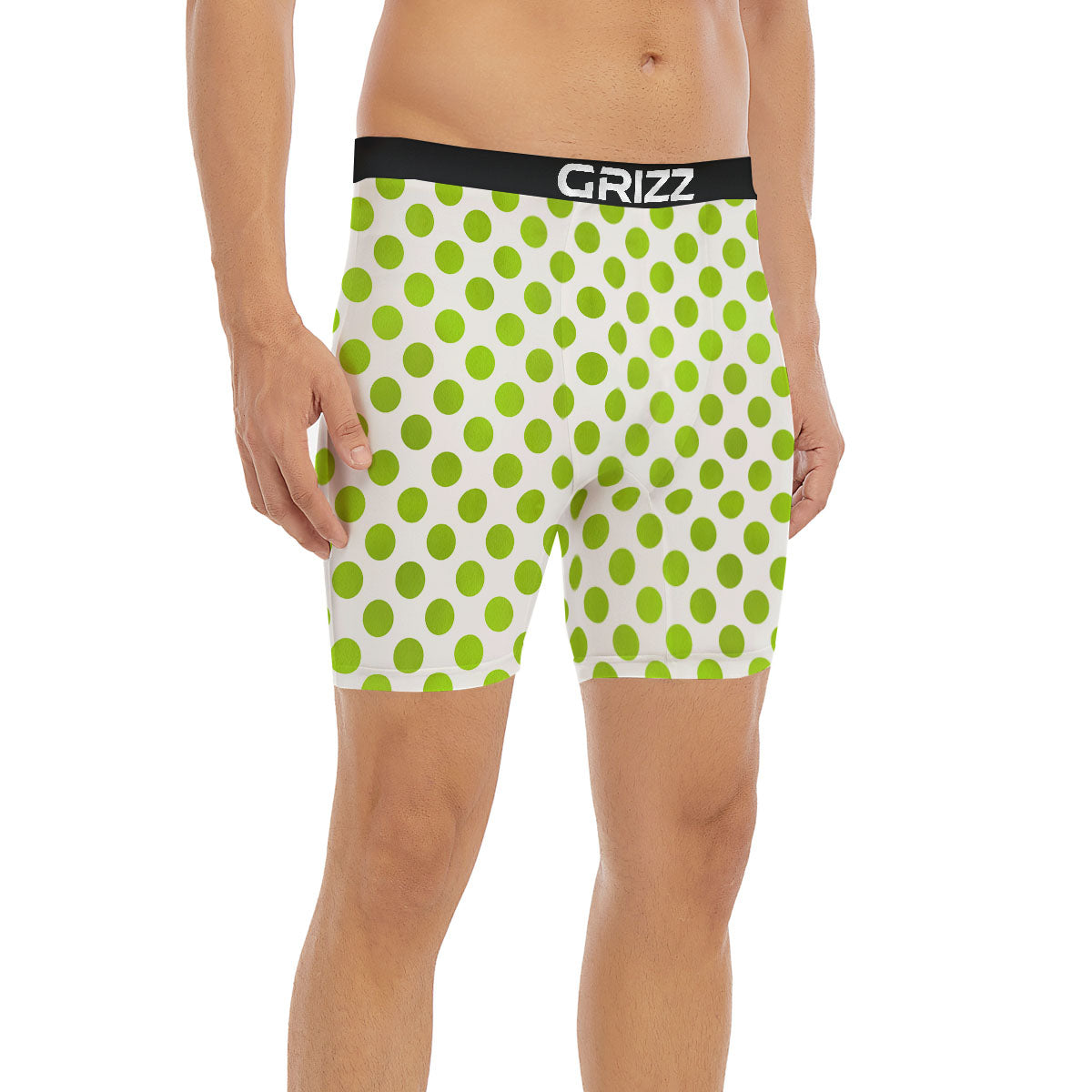 Polka Dot Lime Green And White Print Boxer Briefs-grizzshop