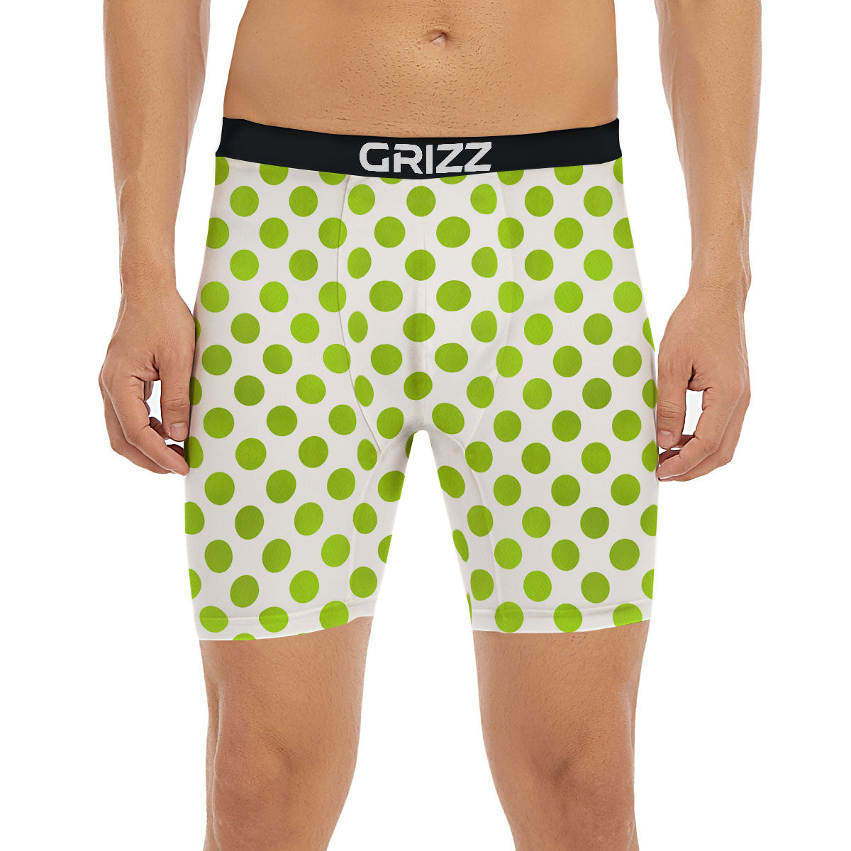 Polka Dot Lime Green And White Print Boxer Briefs-grizzshop
