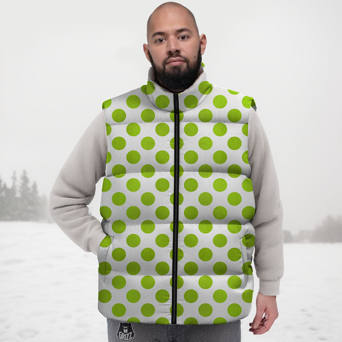 Polka Dot Lime Green And White Print Down Vest