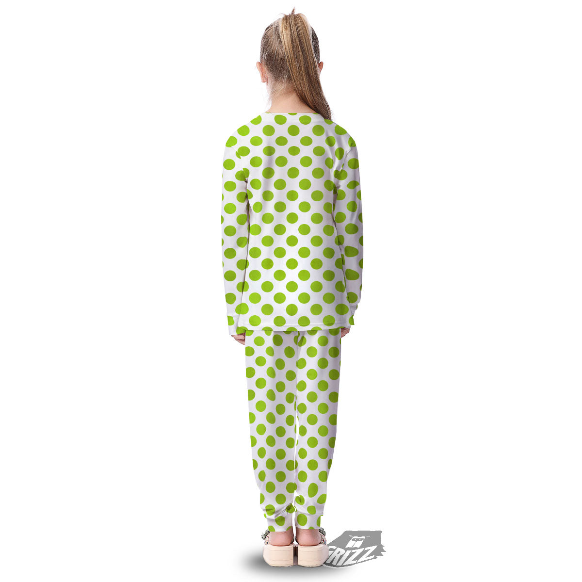 Polka Dot Lime Green And White Print Kid's Pajamas-grizzshop