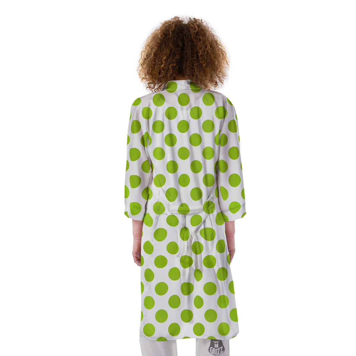 Polka Dot Lime Green And White Print Kimono-grizzshop