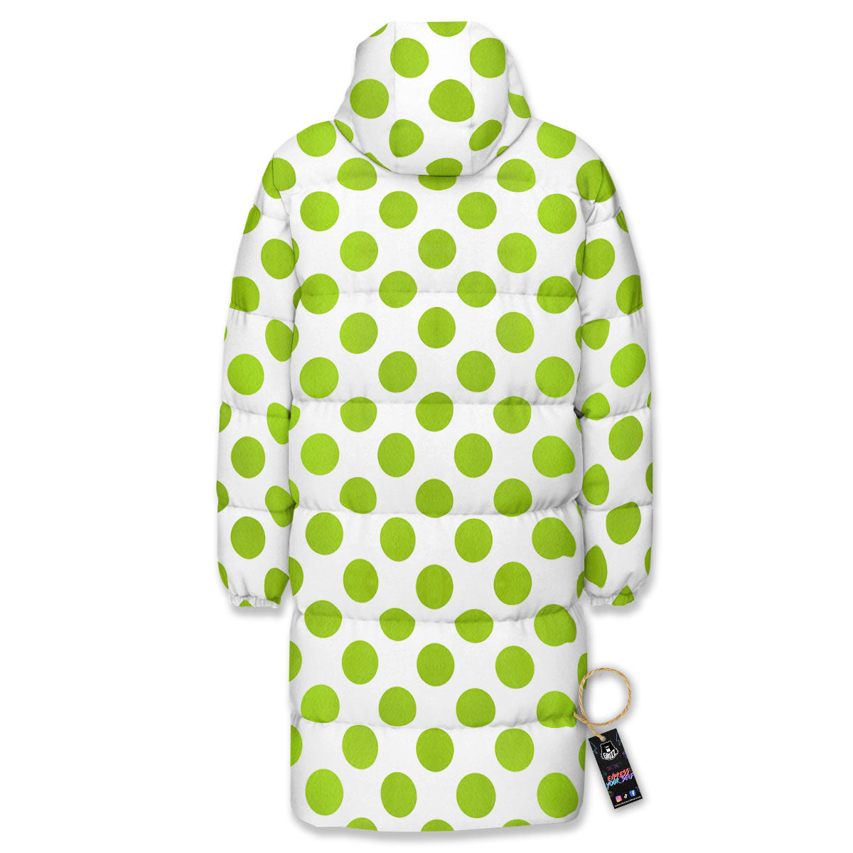 Polka Dot Lime Green And White Print Long Down Jacket-grizzshop