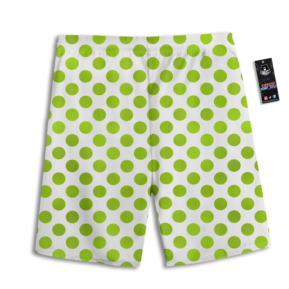 Polka Dot Lime Green And White Print Men's Athletic Shorts
