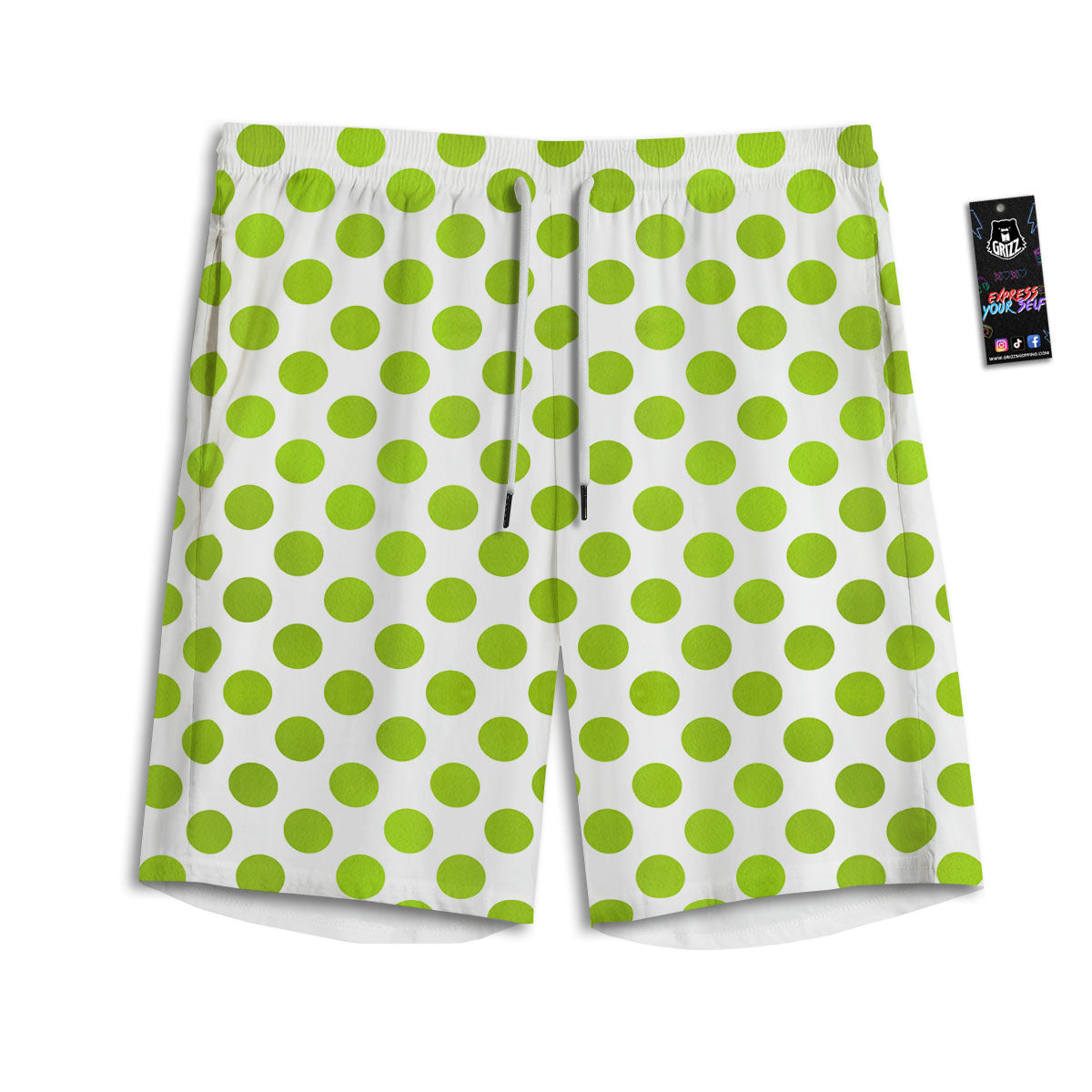 Polka Dot Lime Green And White Print Men's Athletic Shorts