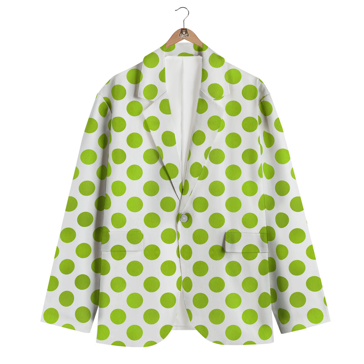 Polka Dot Lime Green And White Print Men's Blazer-grizzshop