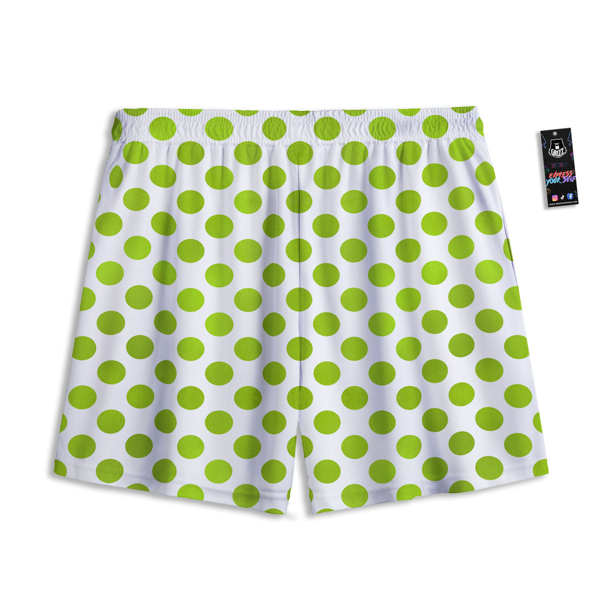 Polka Dot Lime Green And White Print Mesh Shorts