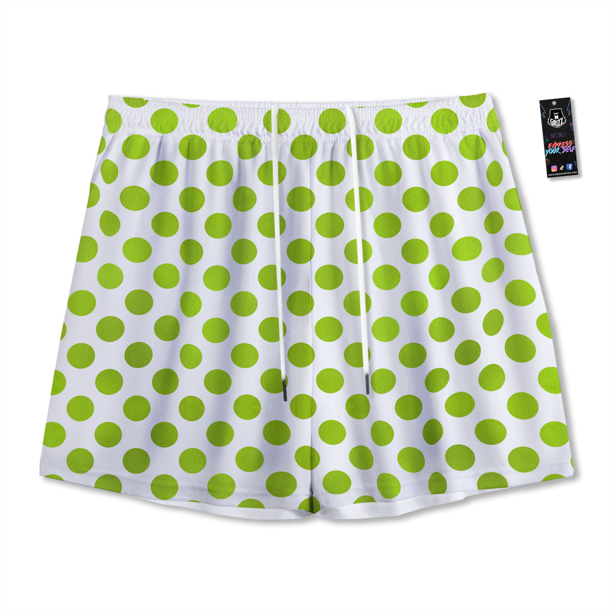 Polka Dot Lime Green And White Print Mesh Shorts