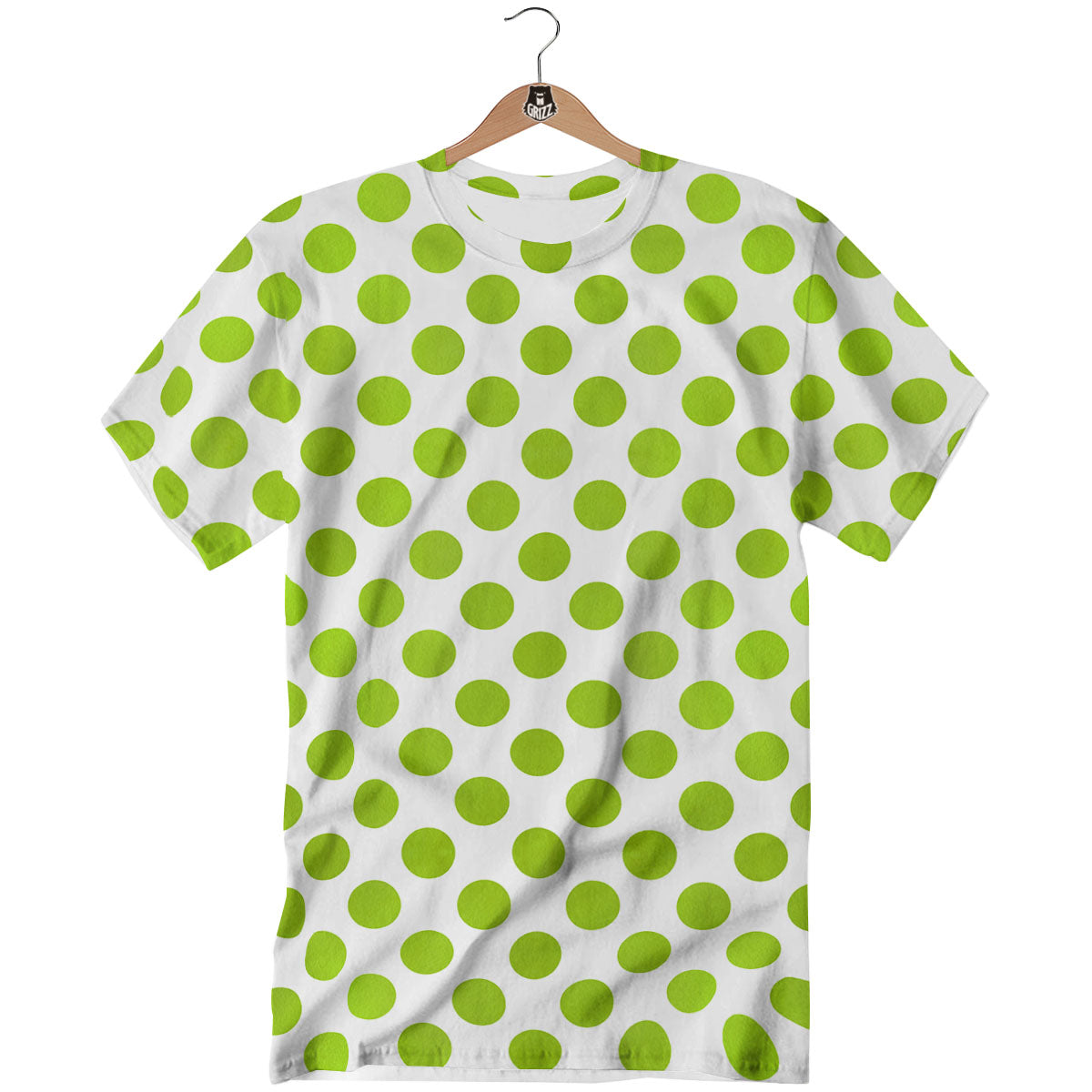 Polka Dot Lime Green And White Print T-Shirt-grizzshop