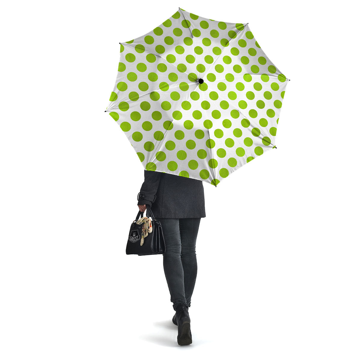 Polka Dot Lime Green And White Print Umbrella-grizzshop