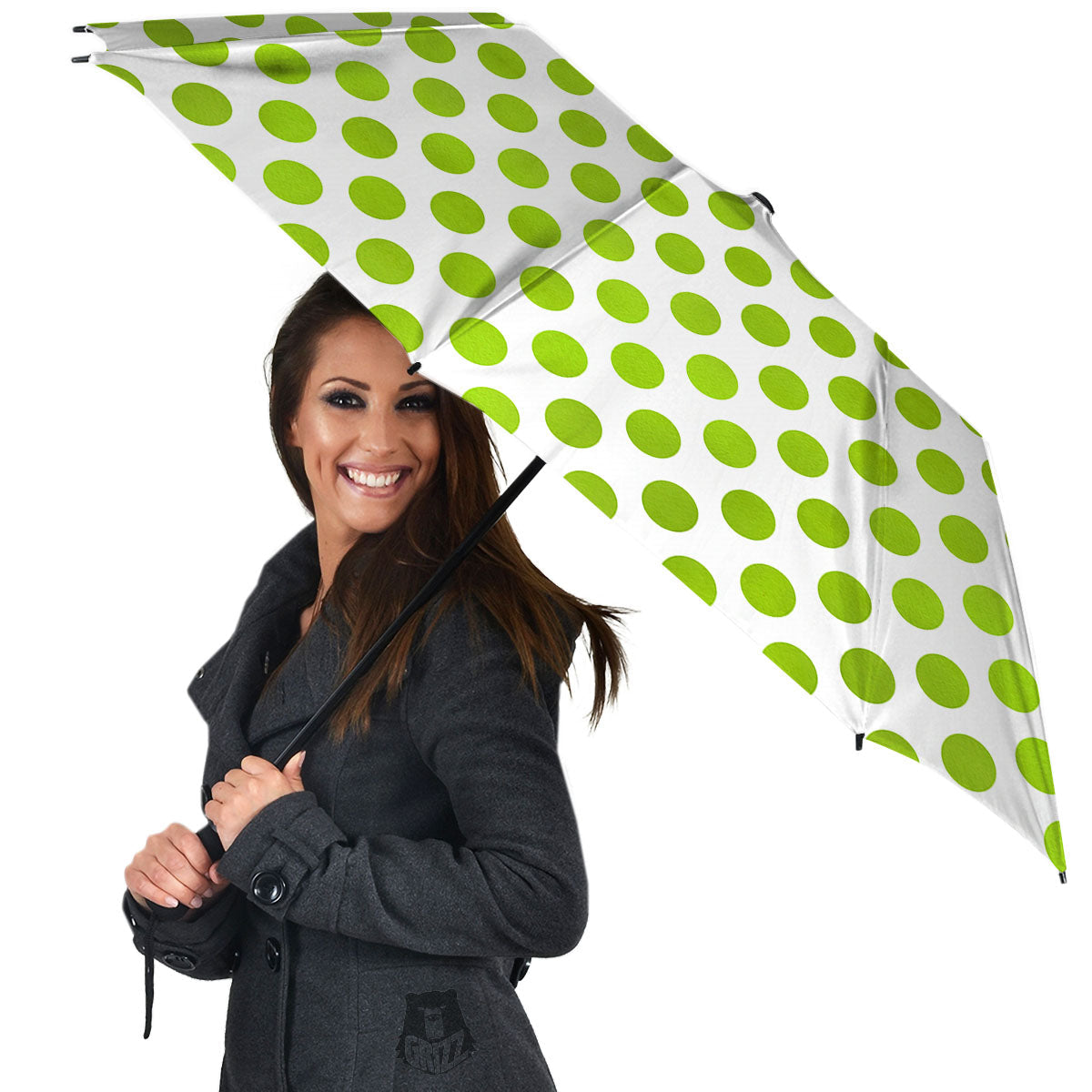 Polka Dot Lime Green And White Print Umbrella-grizzshop