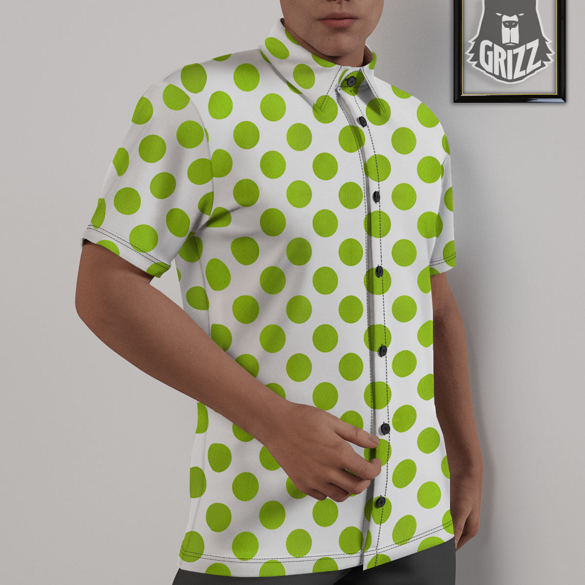 Polka Dot Lime Green And White Print Untucked Shirts-grizzshop