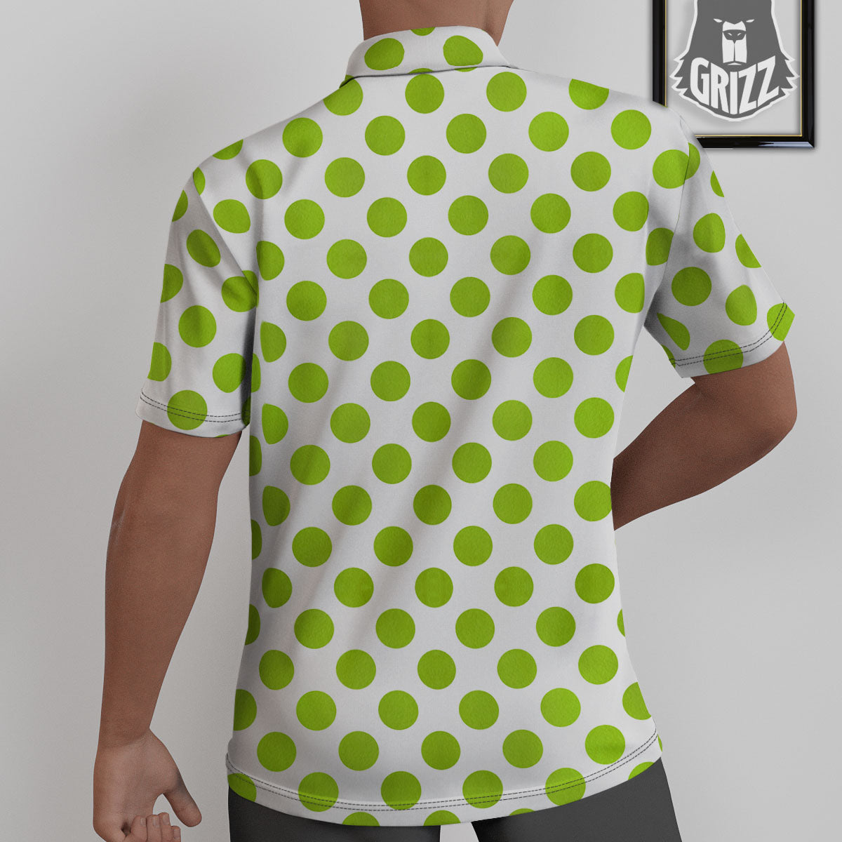 Polka Dot Lime Green And White Print Untucked Shirts-grizzshop