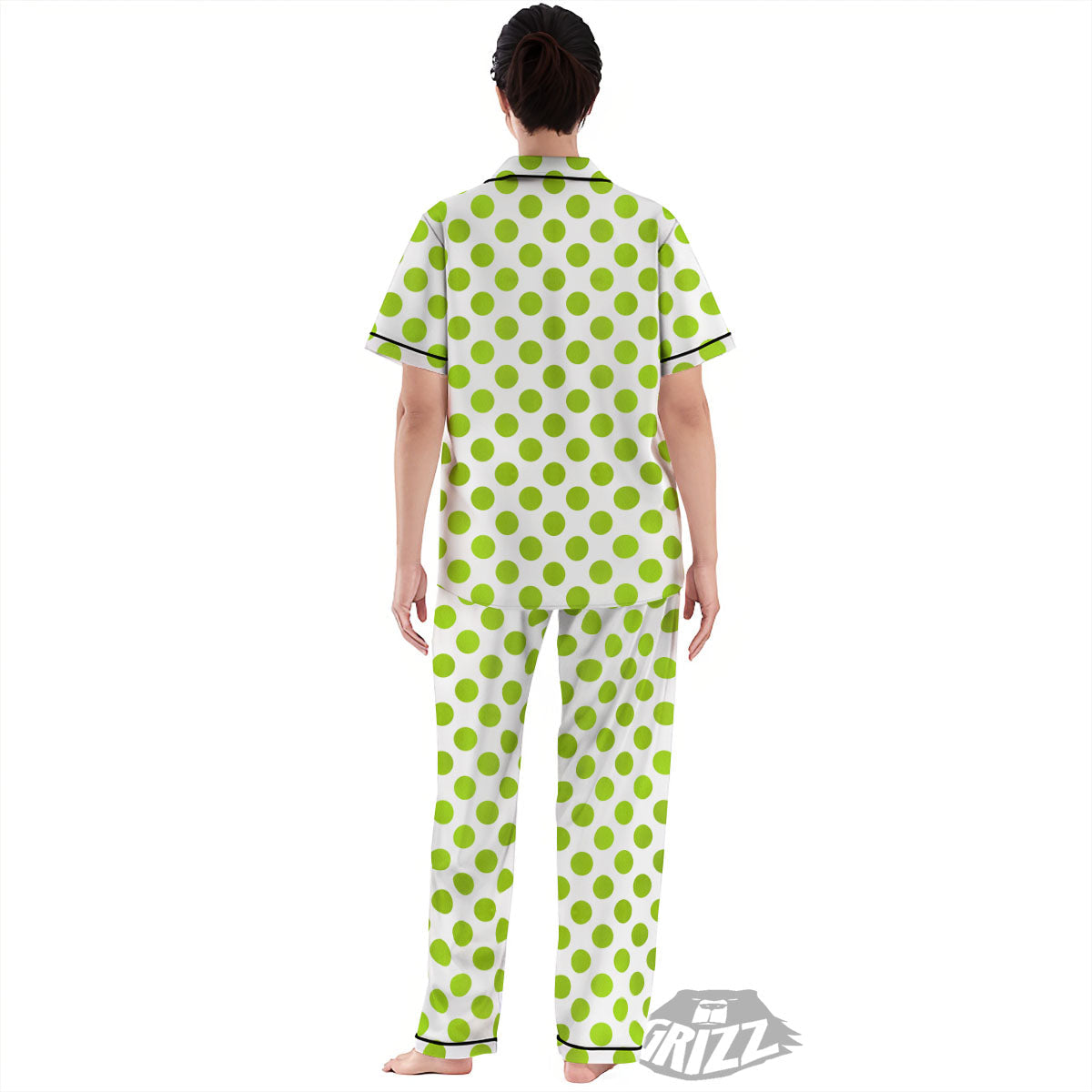 Polka Dot Lime Green And White Print Women's Pajamas Set-grizzshop