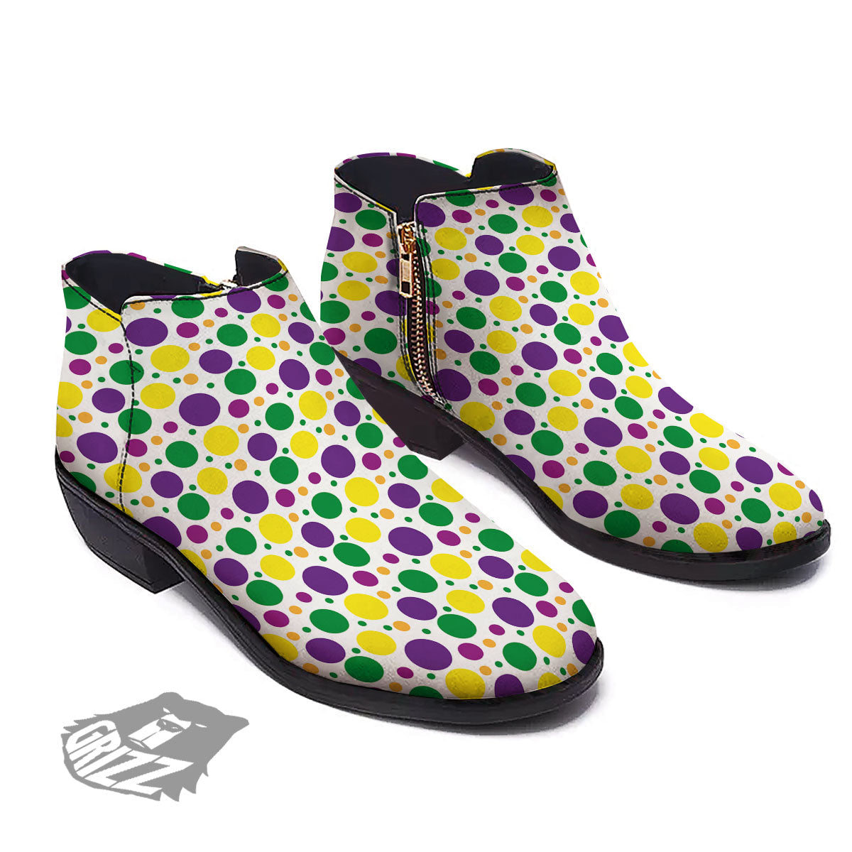 Polka Dot Mardi Gras Print Pattern Ankle Boots-grizzshop