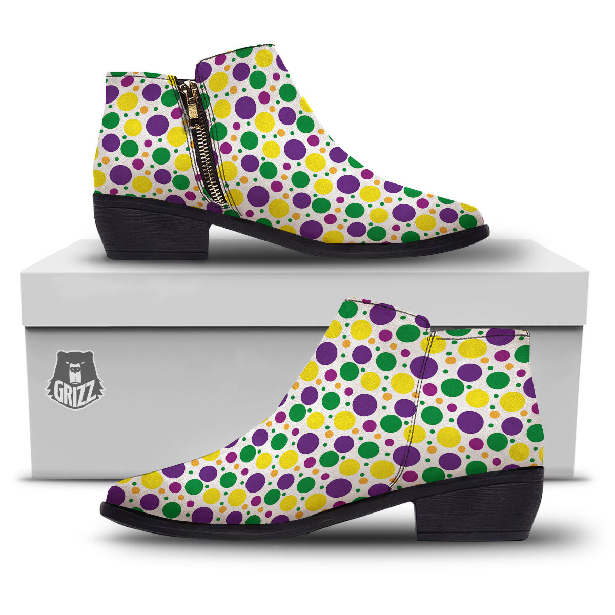 Polka Dot Mardi Gras Print Pattern Ankle Boots-grizzshop