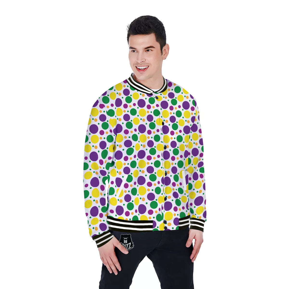 Polka Dot Mardi Gras Print Pattern Baseball Jacket-grizzshop