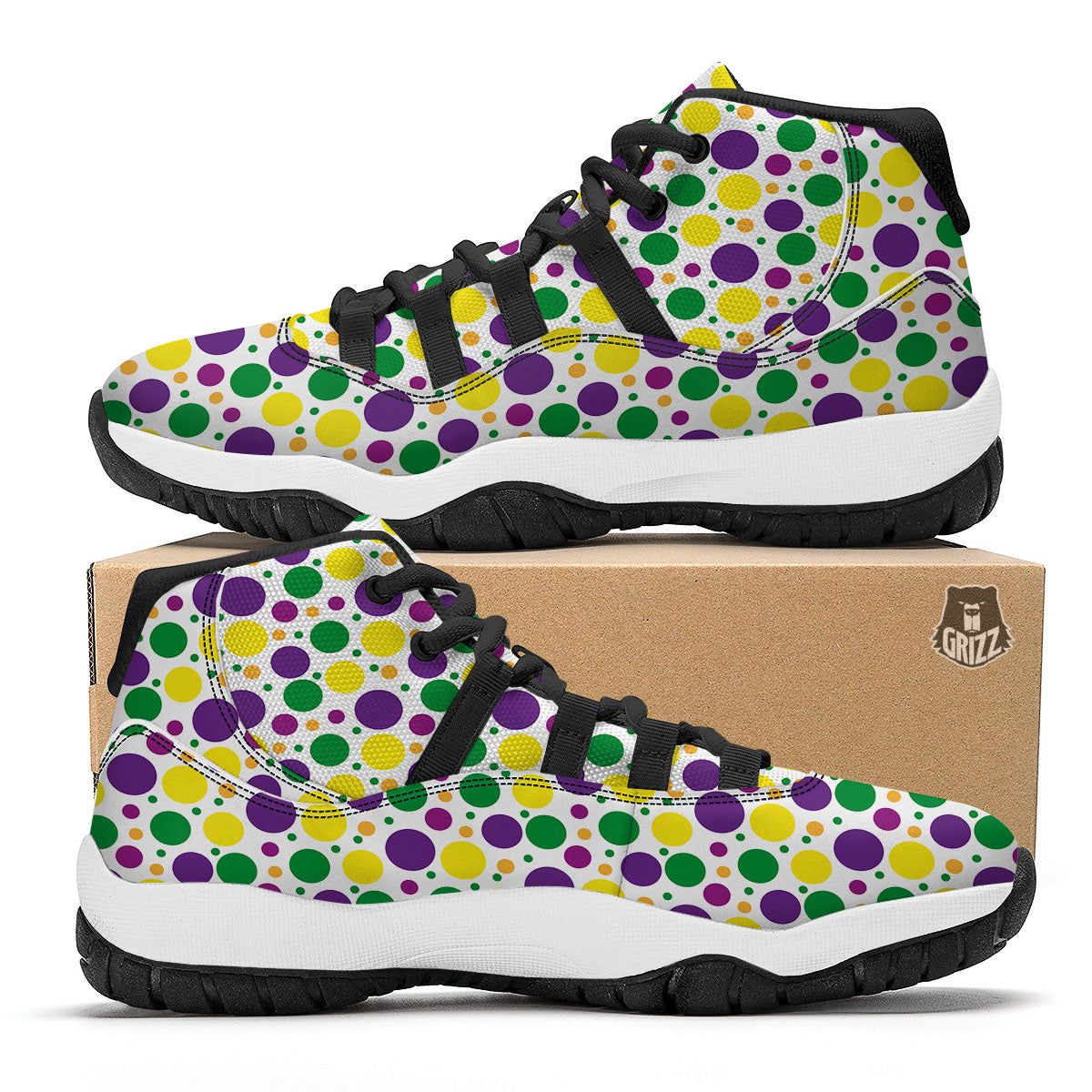 Polka Dot Mardi Gras Print Pattern Black Bball Shoes-grizzshop