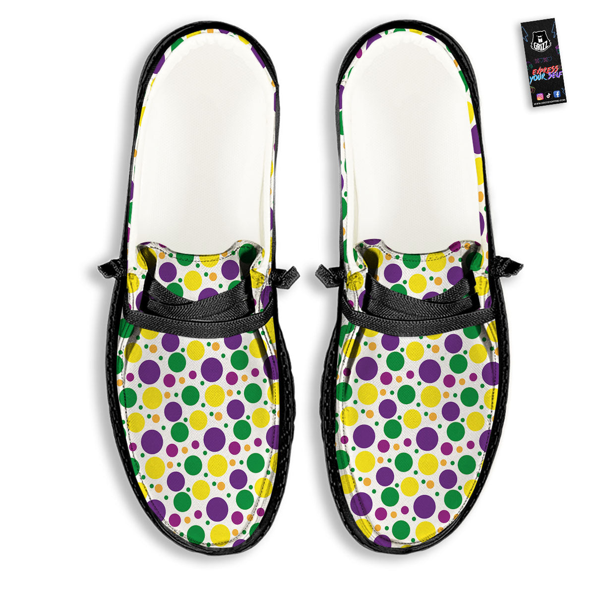 Polka Dot Mardi Gras Print Pattern Black Loafers-grizzshop