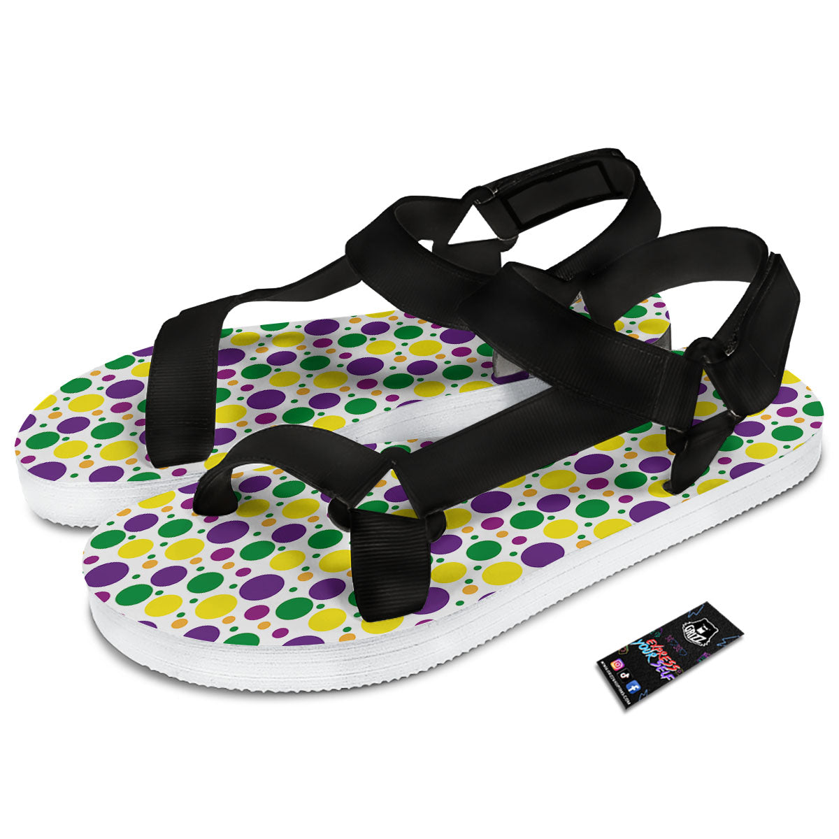 Polka Dot Mardi Gras Print Pattern Black Open Toe Sandals-grizzshop