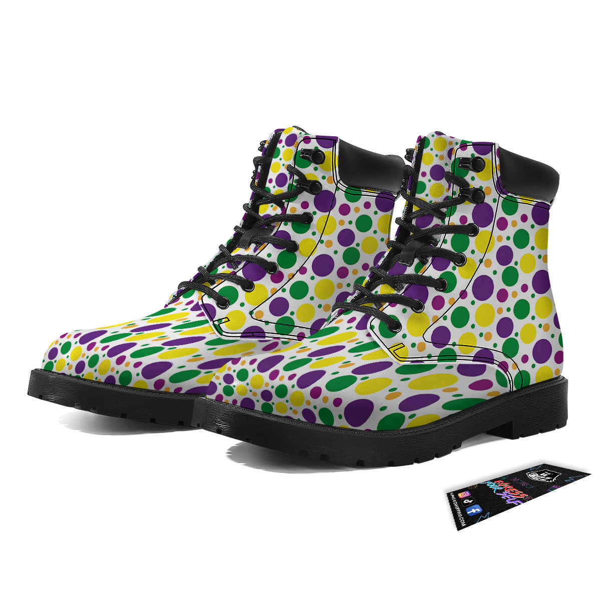 Polka Dot Mardi Gras Print Pattern Boots-grizzshop