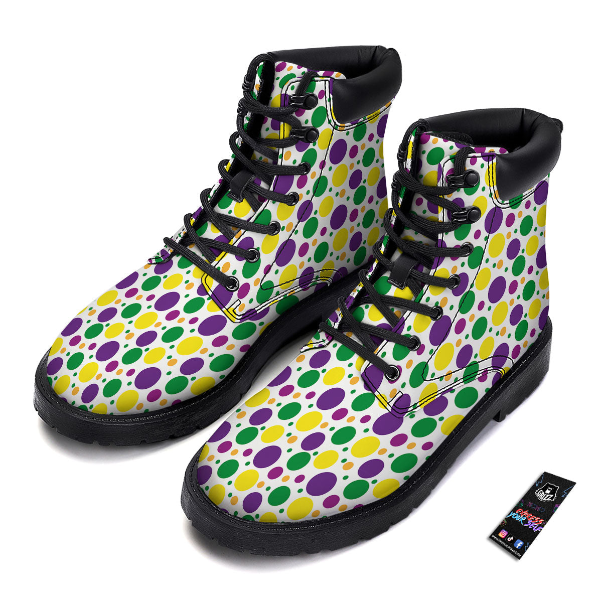 Polka Dot Mardi Gras Print Pattern Boots-grizzshop