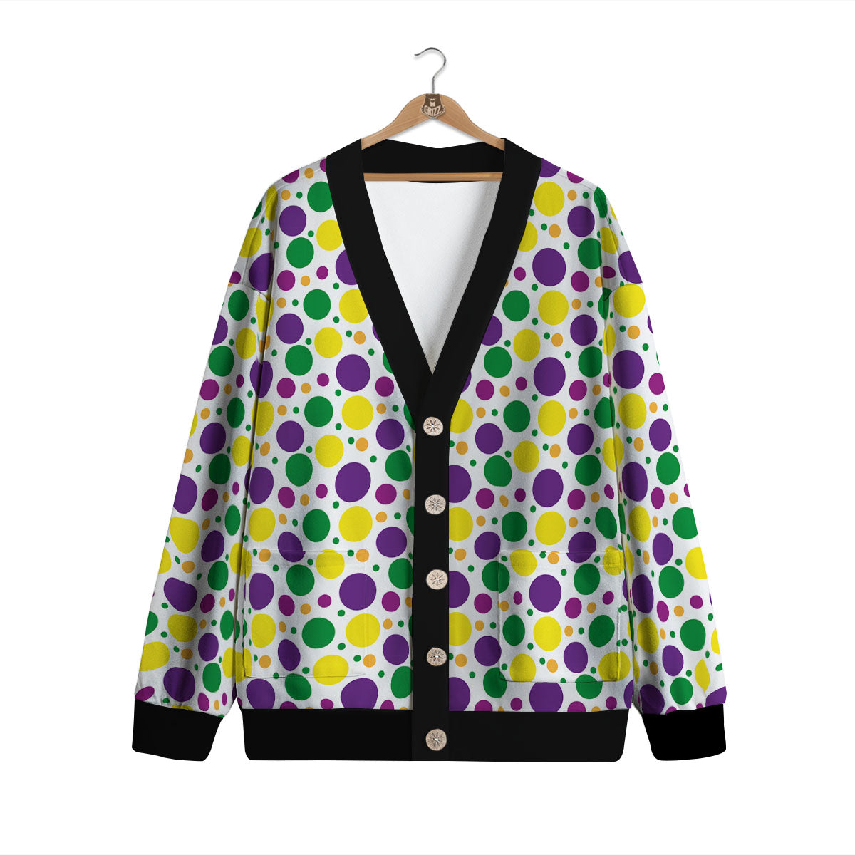 Polka Dot Mardi Gras Print Pattern Cardigan-grizzshop